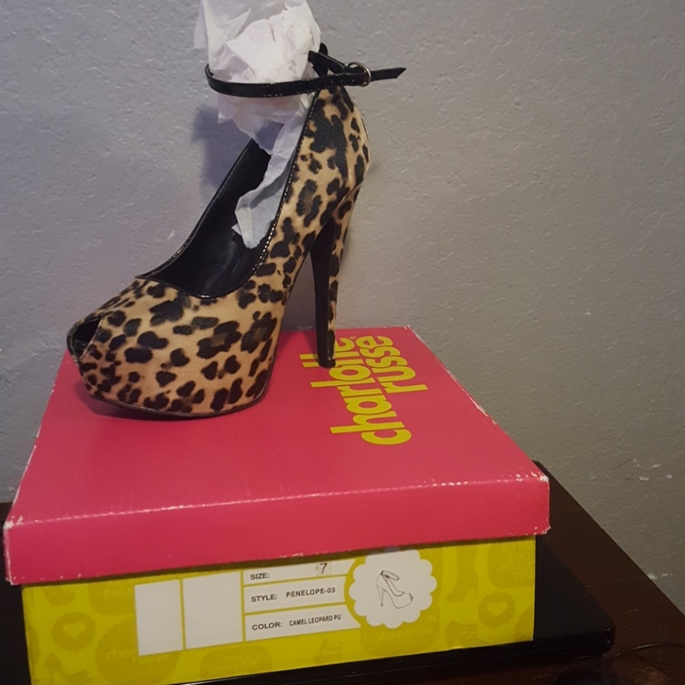 Leopard print peep toe stilleto heels